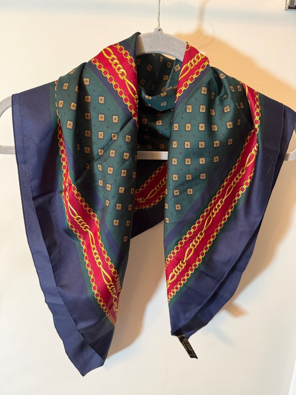 Vintage Art of the Scarf™ Navy Square Scarf with Red Chain Accent